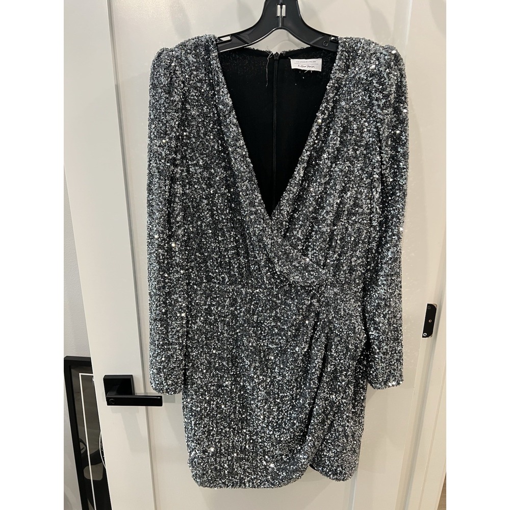 & Other Stories Los Angeles Atelier Sequin Mini Dress Silver Black Long Sleeve